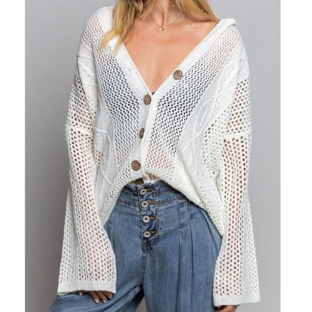 NEW! POL Open WEAVE HOODED Cardigan SWEATER